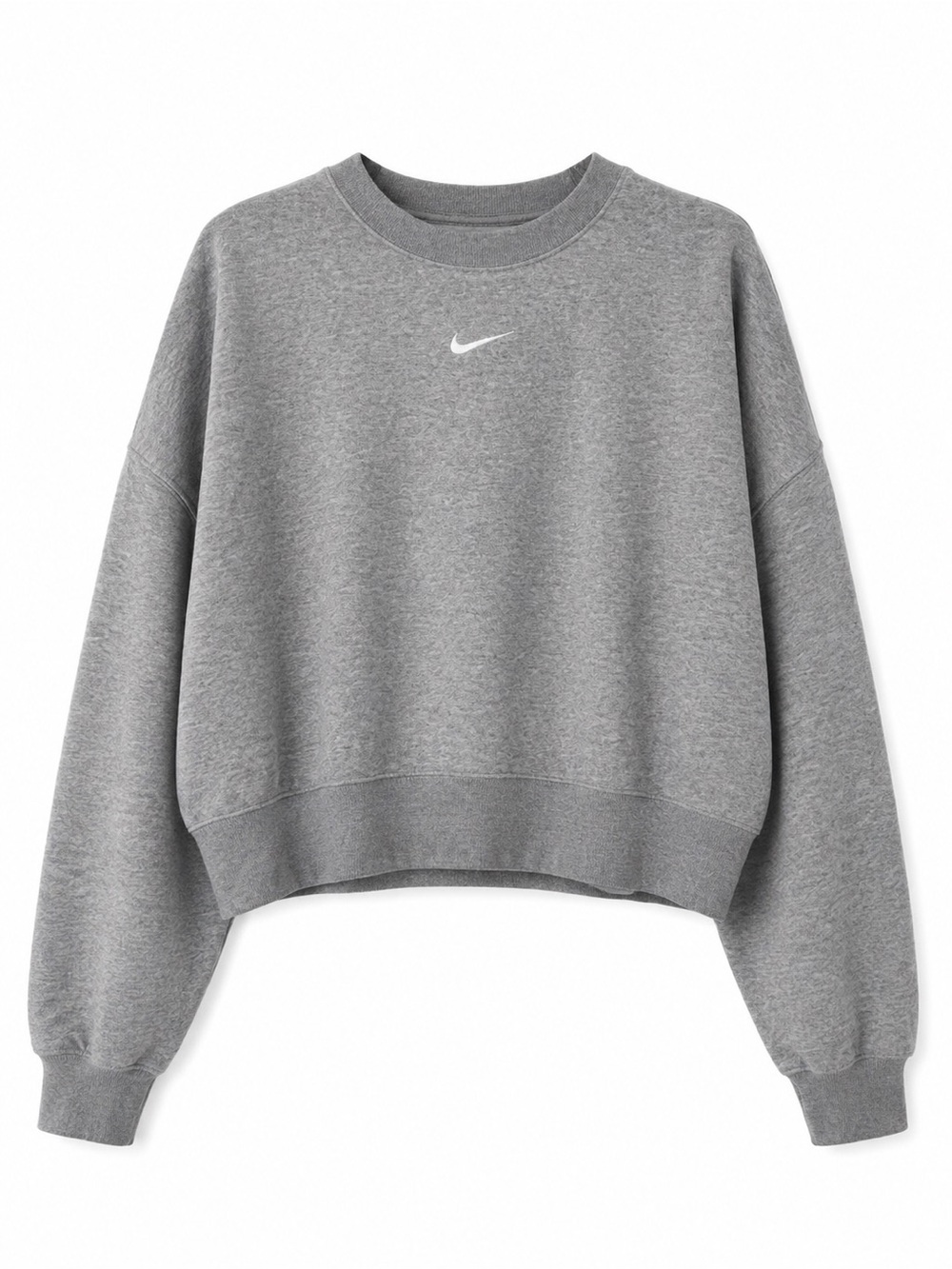 Nike Women's Gray Cropped Crew Sweatshirt with White Swoosh - Picture 1 of 7